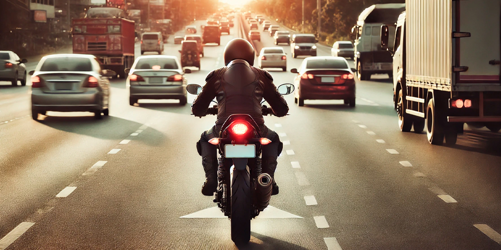 Todo Sobre Seguros, Vehículos, Seguridad en motos, Cotizador de seguros, frenado seguro en motocicleta, motociclista frenando en una carretera